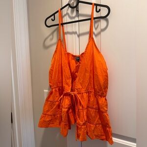 Boohoo Bright Orange Tie-Front Tiered Cami